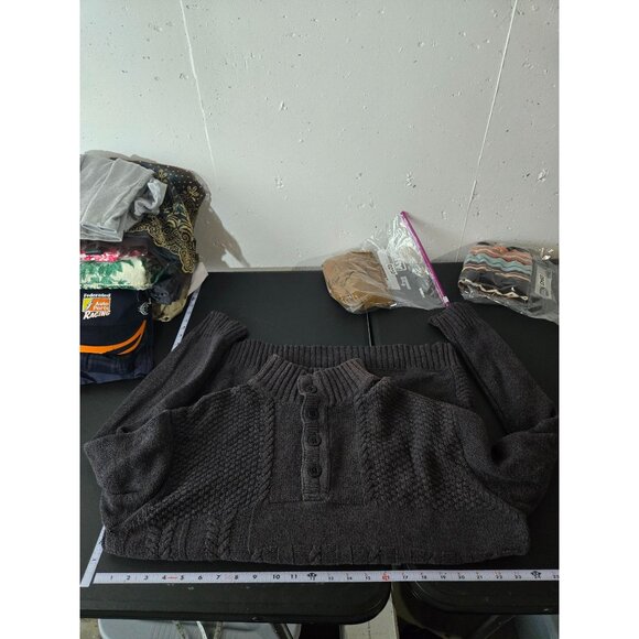 Buckle Black Mens Athletic Fit 1/4 Button Sweater Large Fisherman Henley Cable - Picture 8 of 11